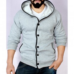 Grey Cardigan Tipping Style Fleece Hoodie FS-2518